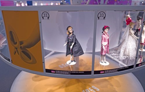 MILAN, ITALY-FEBRUARY 10, 2016: Barbie the icon exhibition, first 1959 barbie dolls series displayed at the at the new MUDEC museum, Cultures Museum, in Milan. - Image