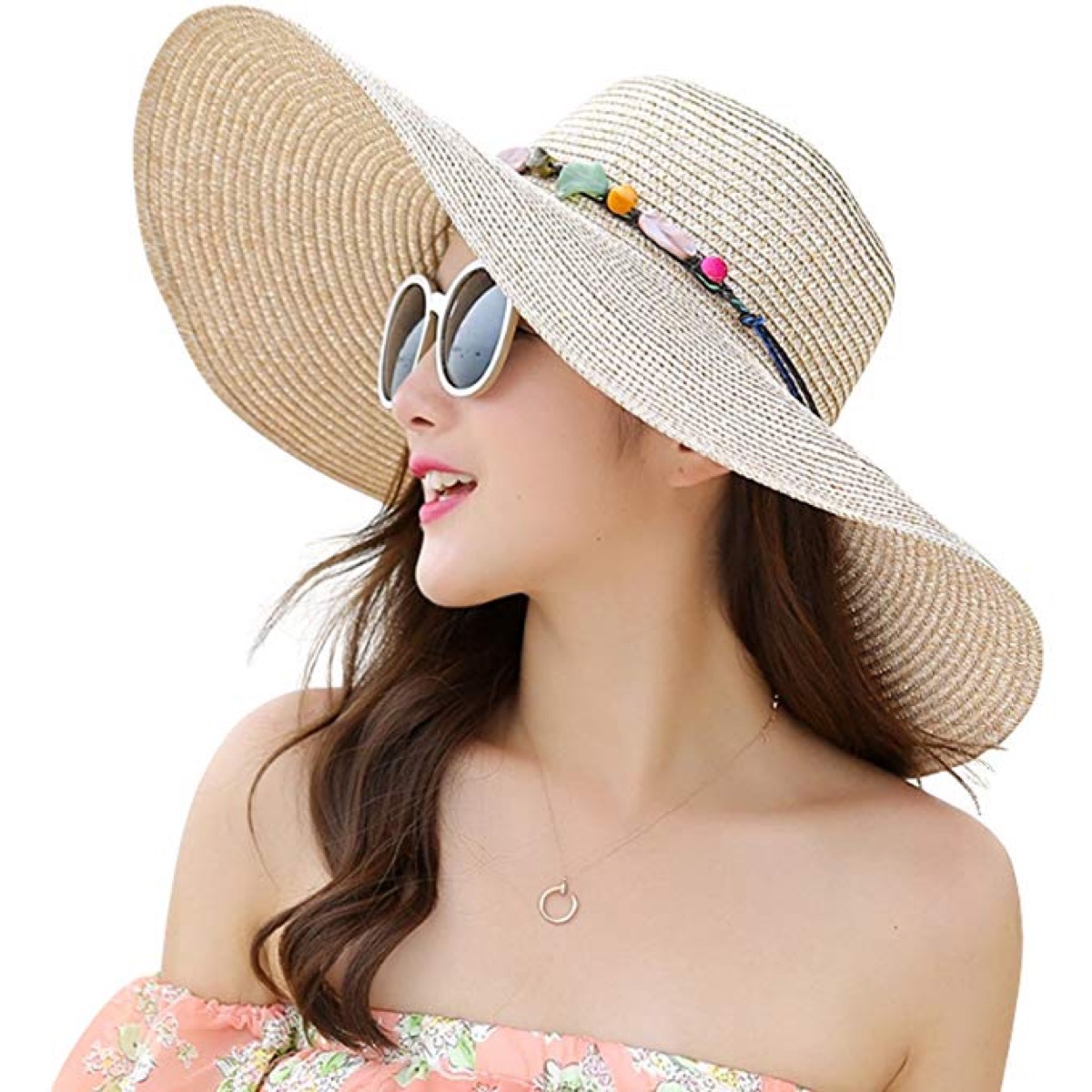 Lanzom Womens Wide Brim Straw Hat Floppy Foldable Roll up Cap Beach Sun Hat UPF 50+ from Amazon