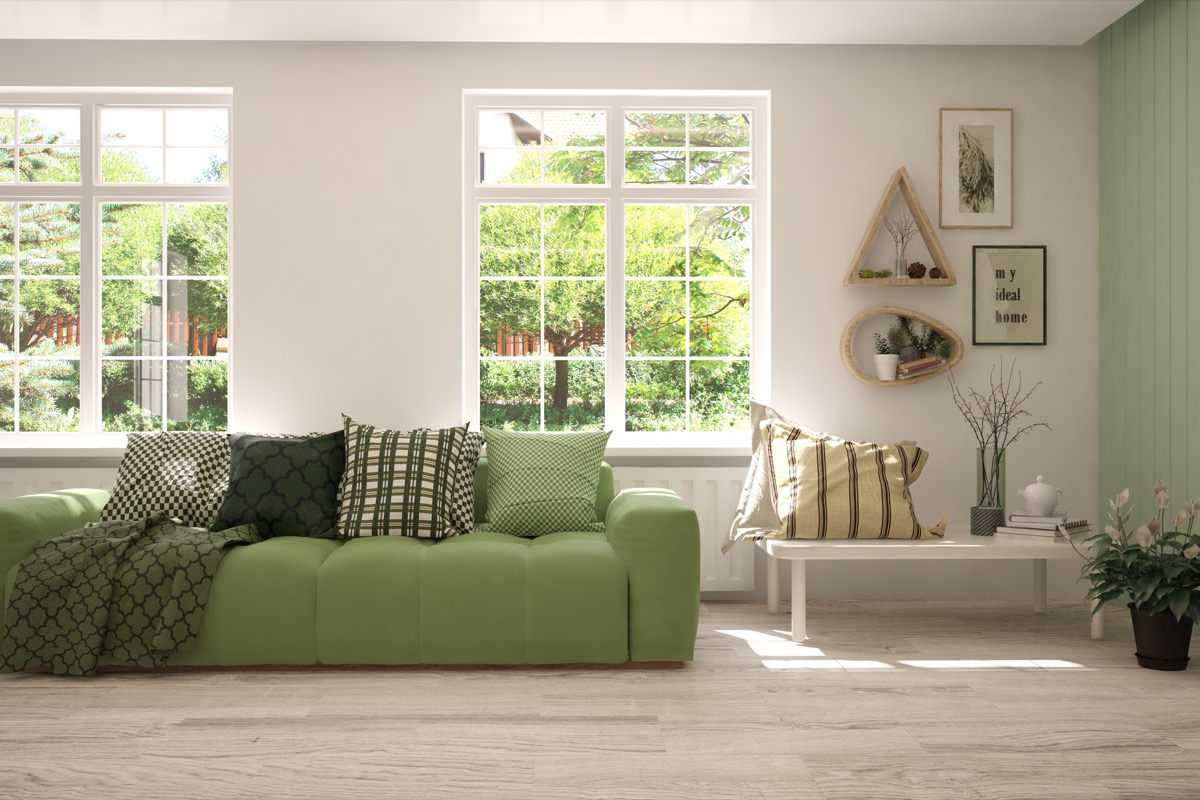 Green accented living room decor
