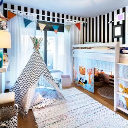 kids bedroom wooden bunk bed teepee