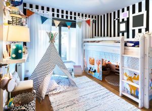 kids bedroom wooden bunk bed teepee