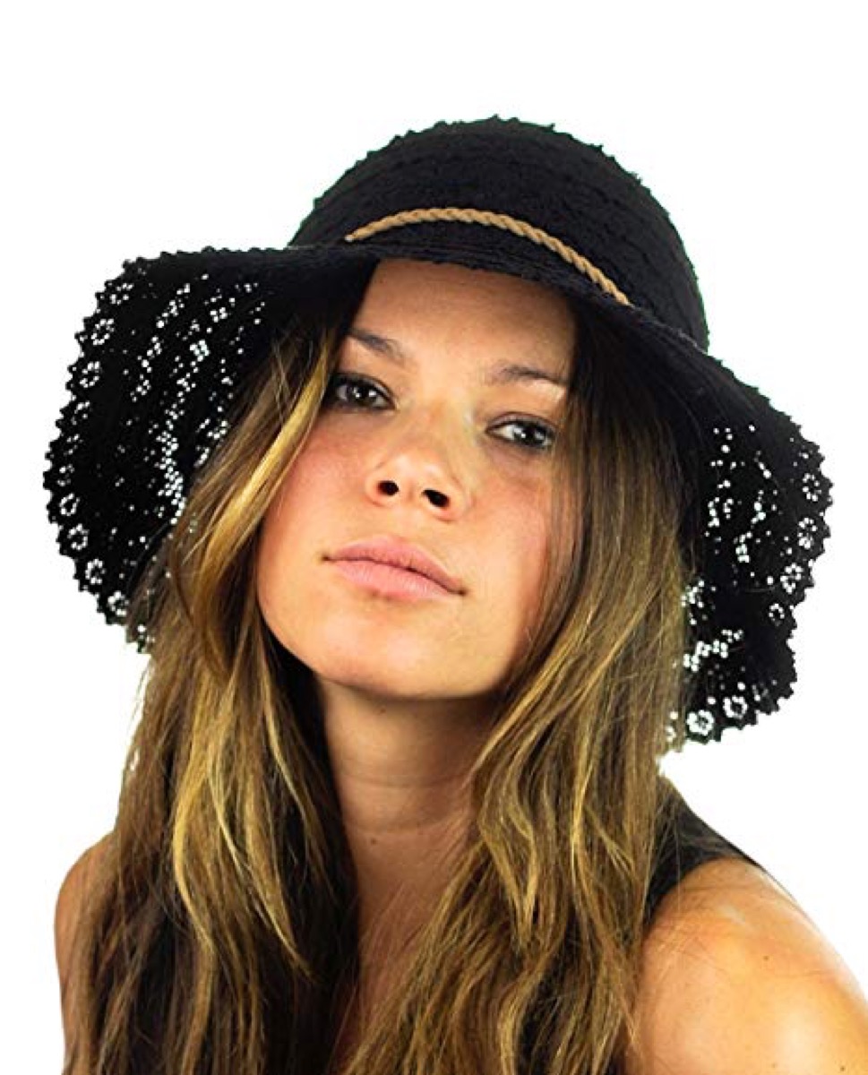 NYFASHION101 Open Knit Brown Braided Trim Vented Cotton Beach Sun Hat from Amazon