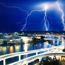 a striking image of lightning strikers over brisbane australia