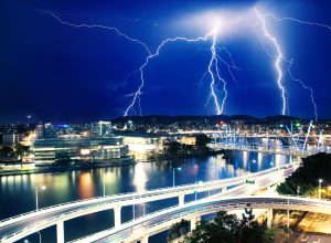 a striking image of lightning strikers over brisbane australia