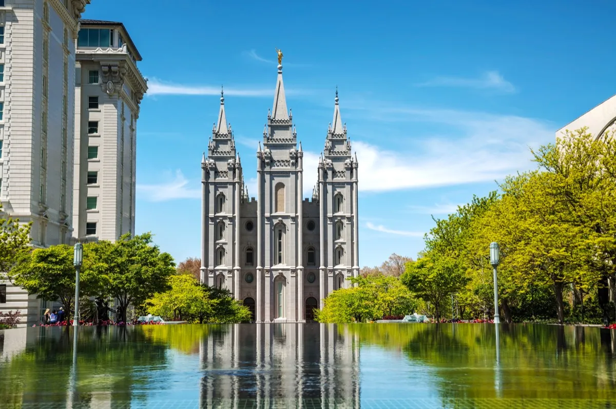 Mormons Temple in Salt Lake City, UT on a sunny day 