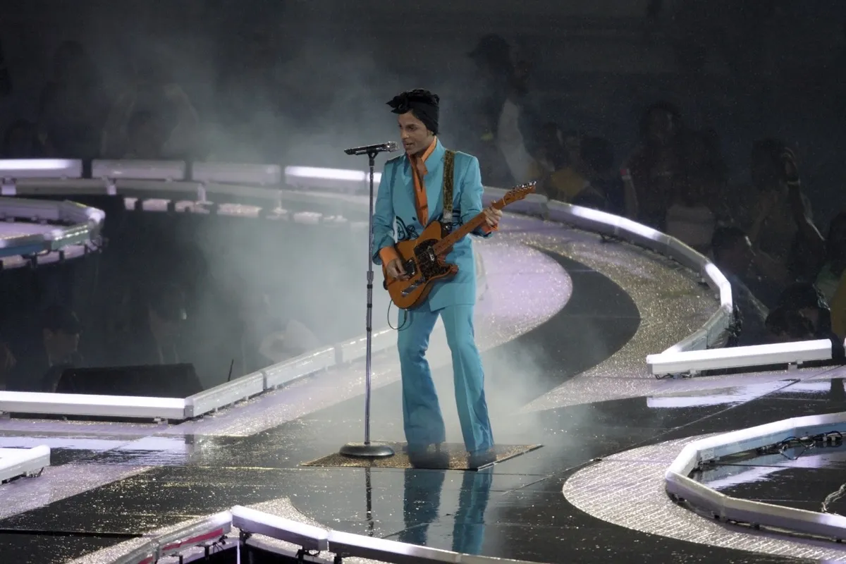 MIAMI - FEB 4: Prince performs during half-time for Super Bowl XLI between the Chicago Bears and the Indianapolis Colts at Dolphin Stadium on February 4, 2007 in Miami. 