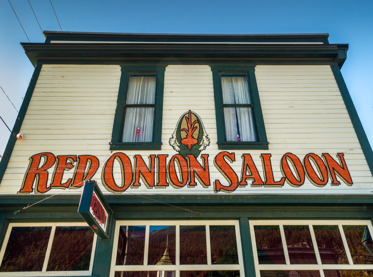 building front of the red onion saloon in alaska