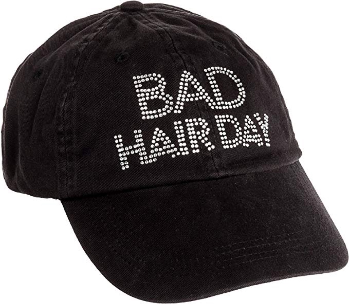 hat with rhinestones that say bad hair day