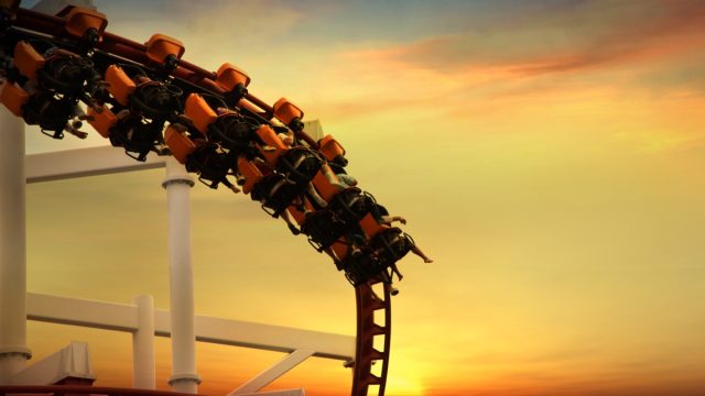roller coaster at sunset