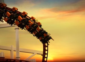 roller coaster at sunset