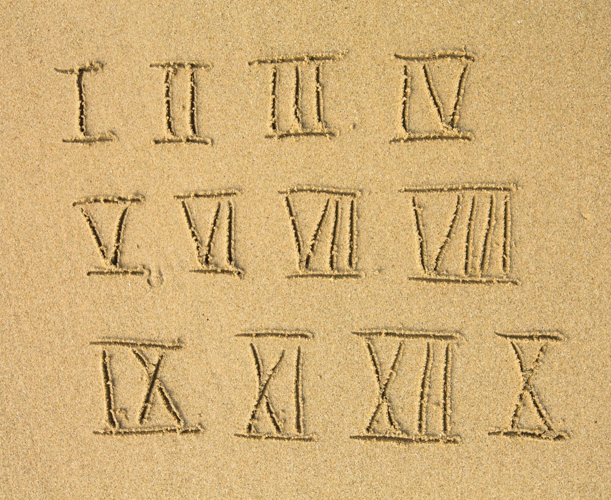 Roman numerals written on a sandy beach