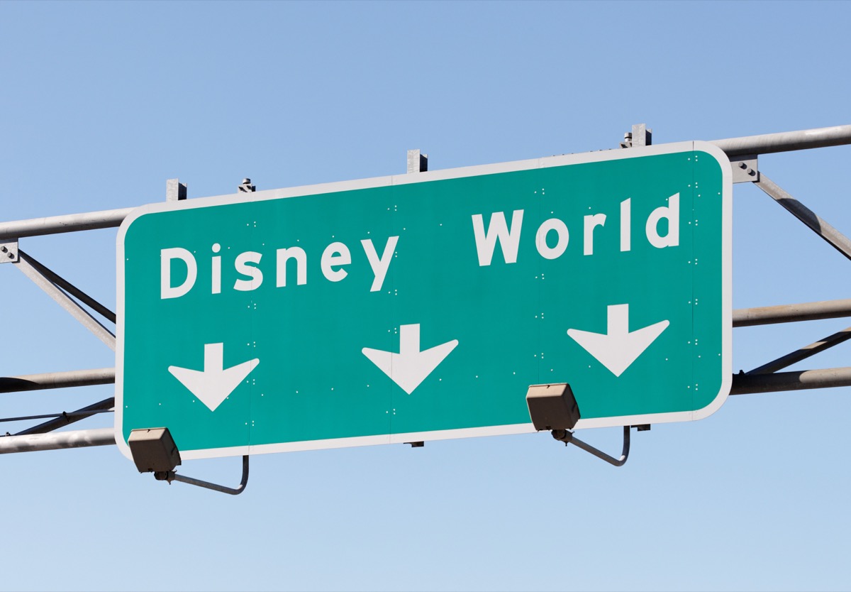 Green sign to Disney World on highway, disney facts