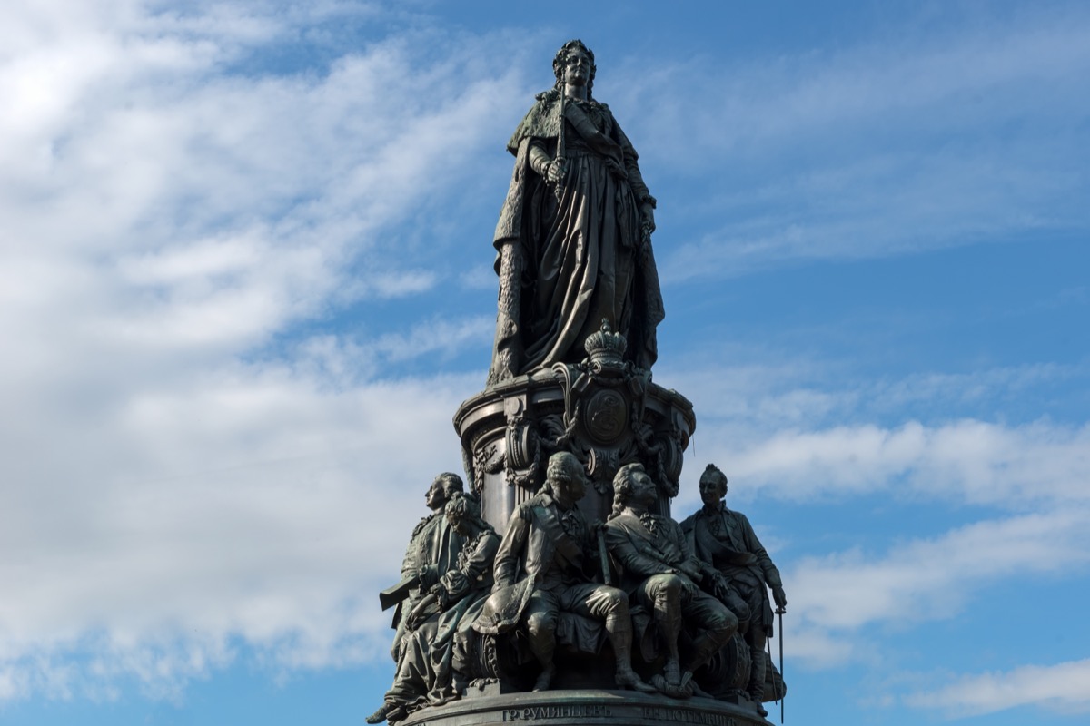 A bronze monument to Catherine the Great on Ostrovsky Square in Catherine Square
