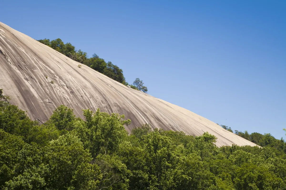 A more intimate perspective of the 600 ft. granite dome of Stone Mountain State Park, NC