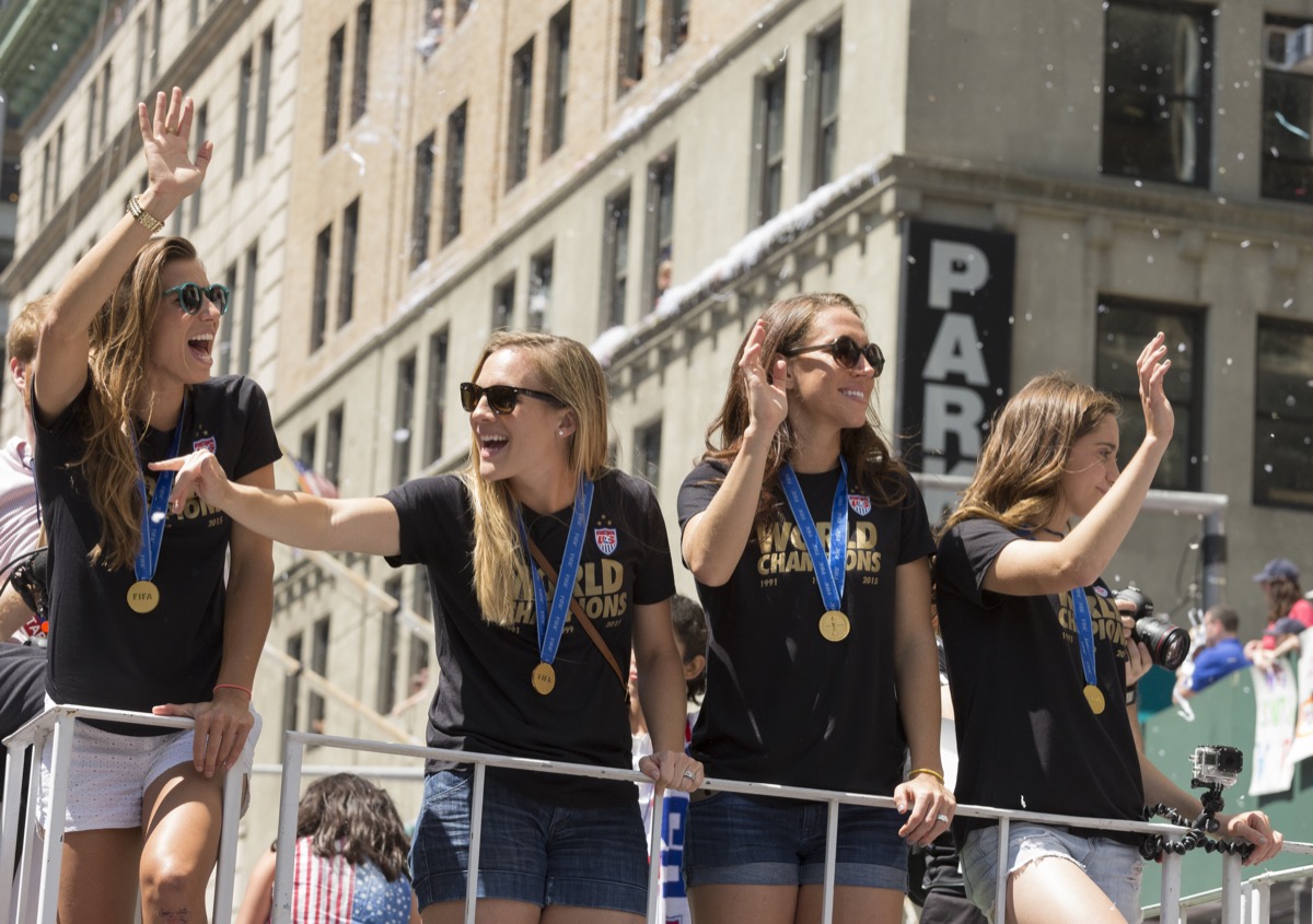 Members of US National team attend New York City Ticker Tape Parade For World Cup Champions U.S. Women Soccer National Team on Broadway