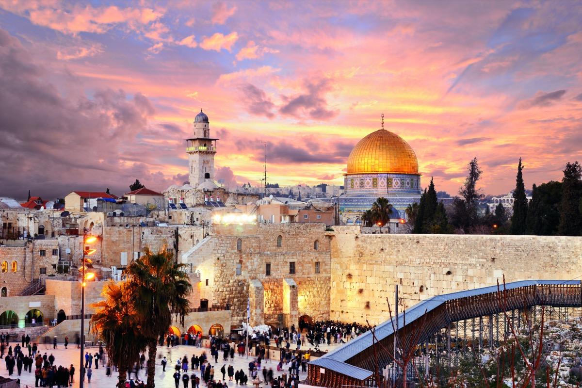 Skyline of the Old City at the Western Wall and Temple Mount in Jerusalem, Israel