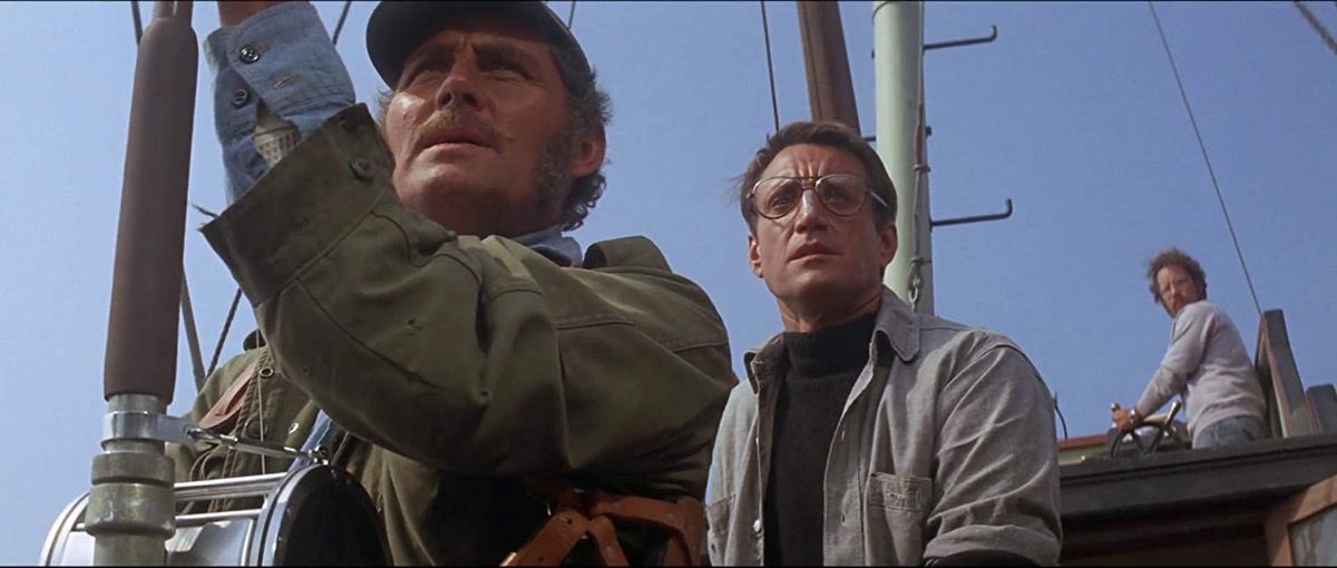 Richard Dreyfuss, Roy Scheider, and Robert Shaw in Jaws (1975)