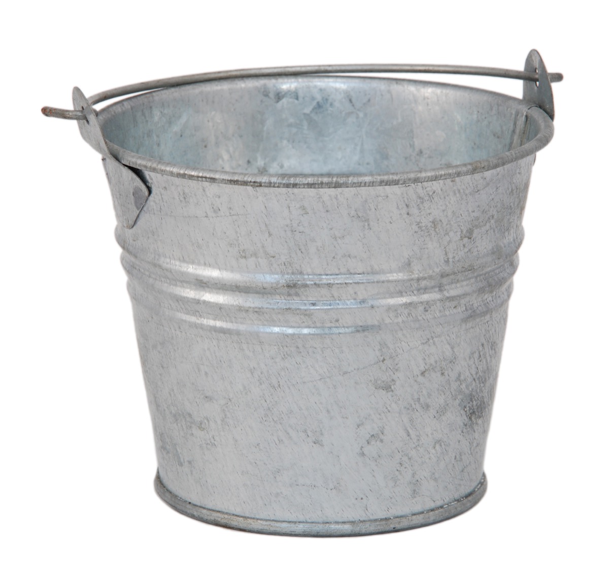 empty metal bucket with handle against white backdrop, war of the bucket crazy fact