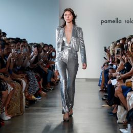 New York, NY, USA - September 6, 2018: A model walks runway for the Pamella Roland Spring/Summer 2019 runway show during New York Fashion Week at Pier 59 Studuos, Manhattan