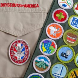 SAINT LOUIS, UNITED STATES - OCTOBER 16, 2017: Eagle patch and merit badge sash on Boy Scouts of America (BSA) uniform - Image
