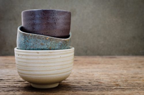 Empty bowl on rustic wood, Japanese handmade ceramic bowl, ceramic texture - Image