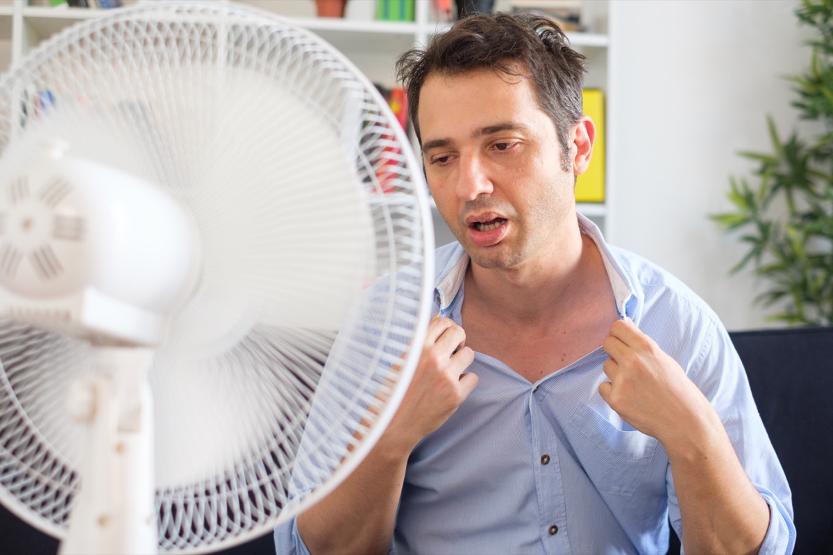 Man Having Cold Sweats in Front of a Fan Silent Heart Attack Men