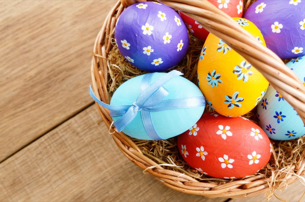 easter basket filled with easter eggs for swinging basket game