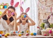 easter mother and daughter holding eggs - best easter games