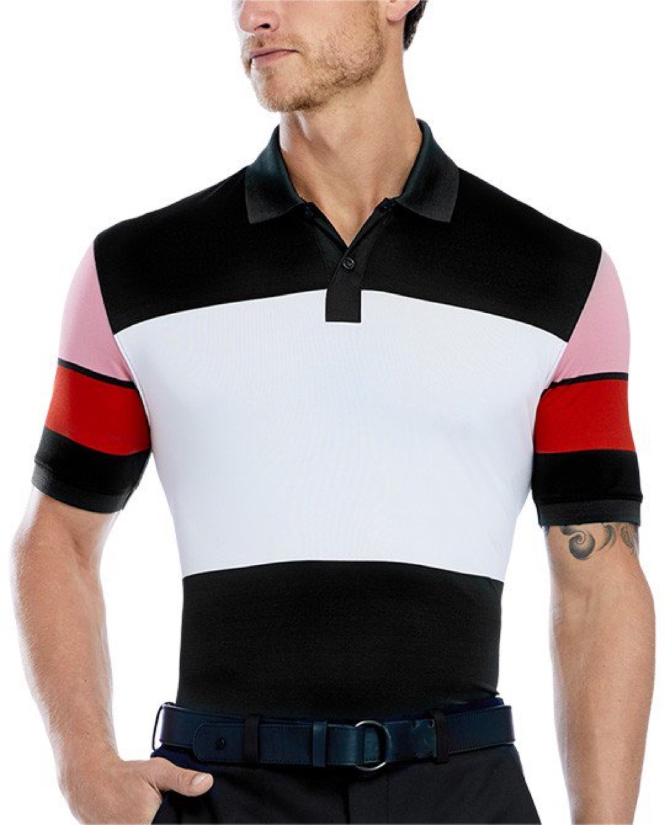 gfore red black pink and white colorblock golf shirt