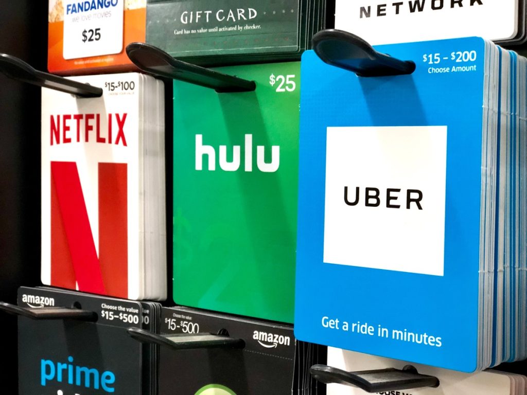 Gift cards on a display