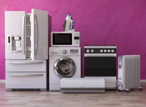 household appliances set against a purple wall