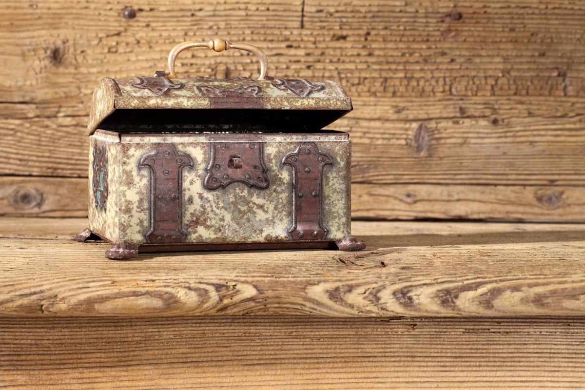 old tin container or chest sitting on wood, crazy facts