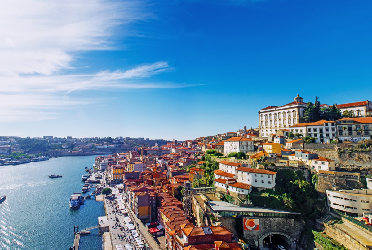 Porto, Portugal old town skyline from Dom Luis bridge on the Douro River National Geographic bee questions