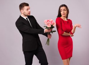 woman is not impressed with her gift for valentine's day