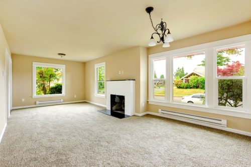 living room with beige wall-to-wall carpet