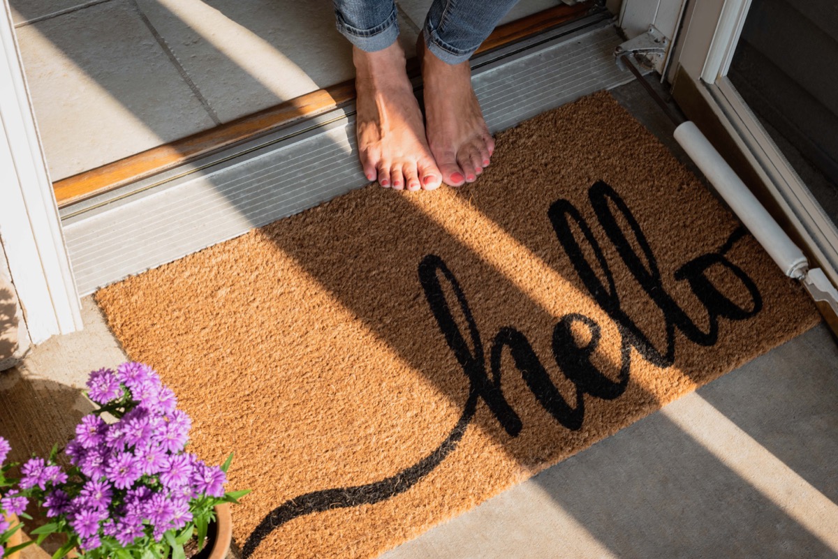 Welcome mat that says hello