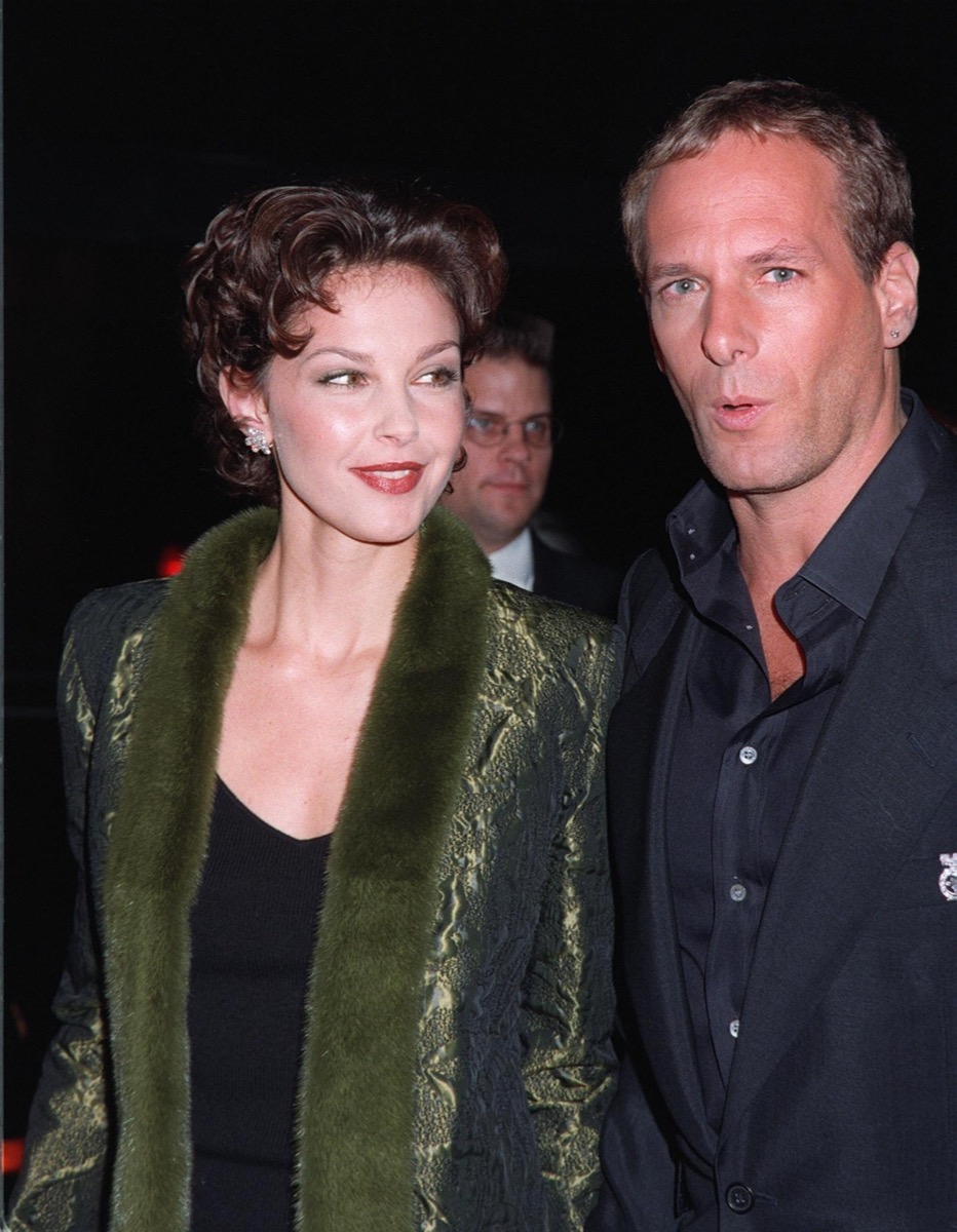 Celebrity Ashley Judd wears green coat and Michael Bolton in black shirt at 1997 CableACE Awards