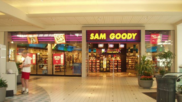 Sam Goody storefront inside a mall, one of the great 1990s stores