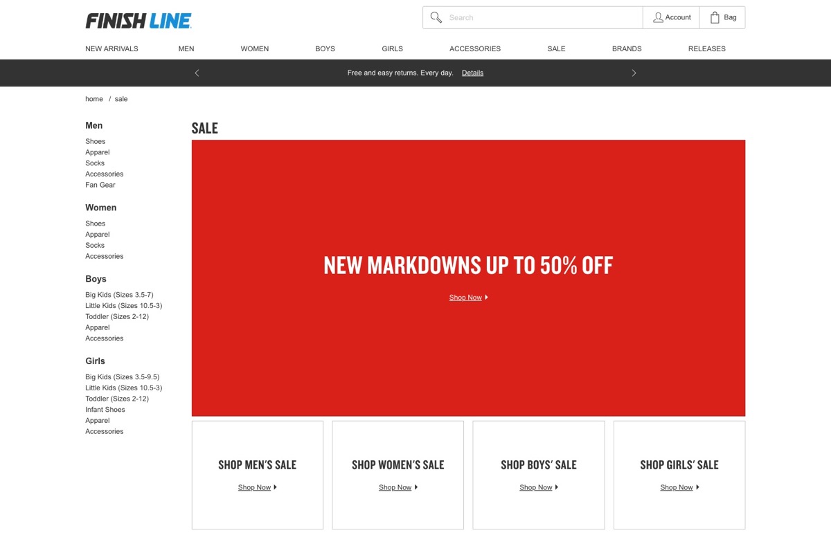 Finish Line Website {Stores with Spring Markdowns}