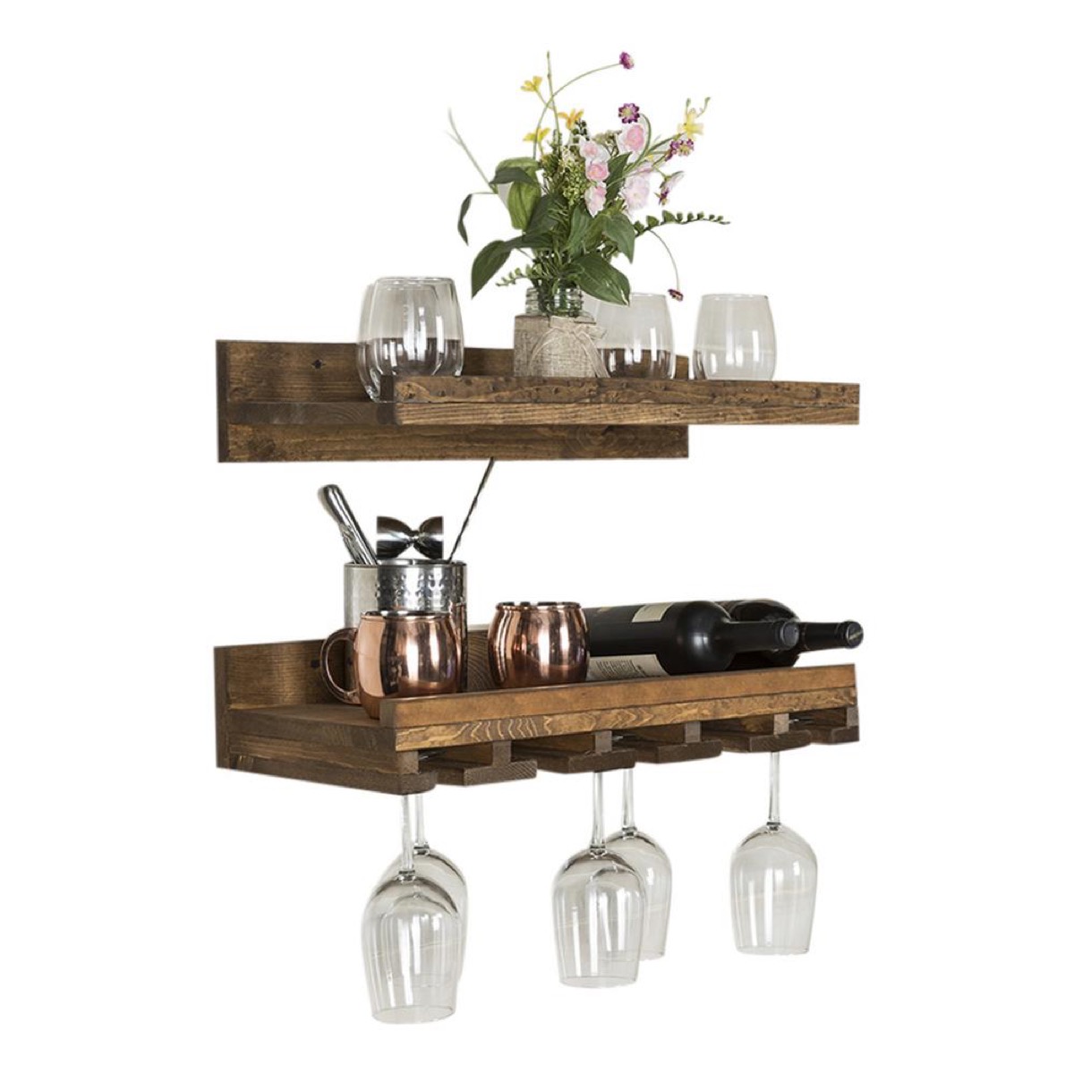 Wooden Shelves with Glass Storage Home Depot