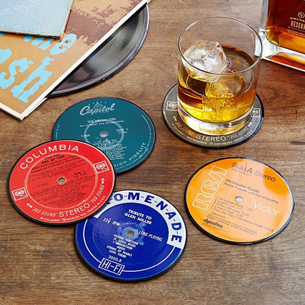 upcycled record coasters from uncommon goods, best boyfriend gifts