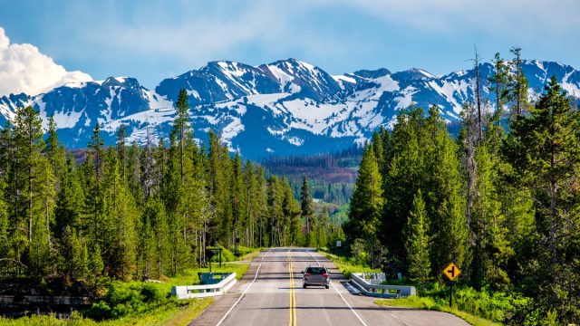 Road from Yellowstone National Park to Grand Teton National Park, Wyoming, USA - Image