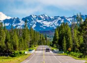 Road from Yellowstone National Park to Grand Teton National Park, Wyoming, USA - Image