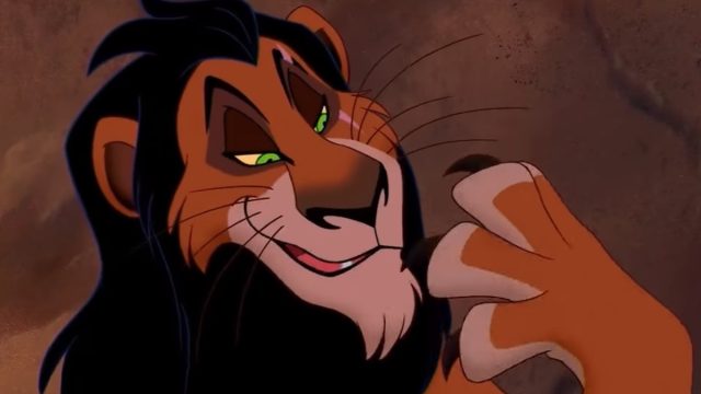 Scar looks at paw in the original Lion King movie