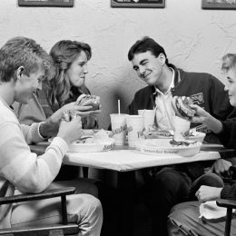 Two Couples in the 1980s Out on a Group Date Eating Burgers Cost of a Date