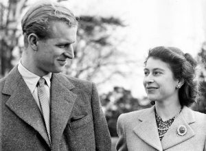 a young prince philip and queen elizabeth, shortly after engagement in 1947