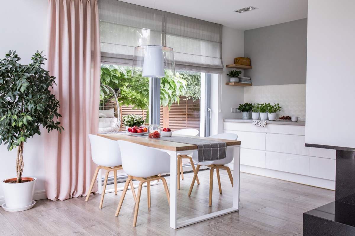 long kitchen curtain in pink