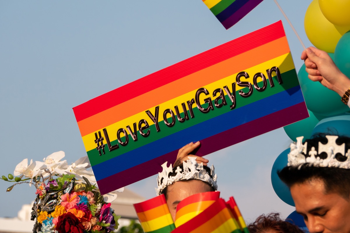 love your gay son sign at pattaya pride in thailand photos from pride celebrations