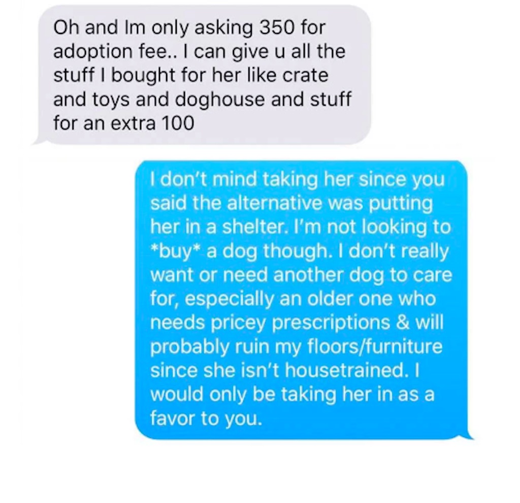 horrible woman demands money for dog