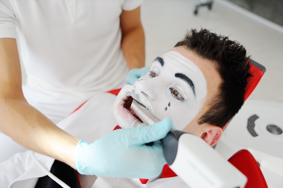 Mime in Face Paint at the Dentist Funny Stock Photos
